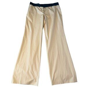 Akris Wide Leg Cotton‎ Trouser Pants NWT Womens 12 Tan Zip Pockets Luxury $795